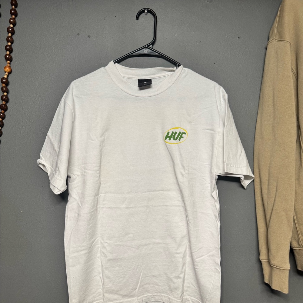 HUF White and Green Logo Tee